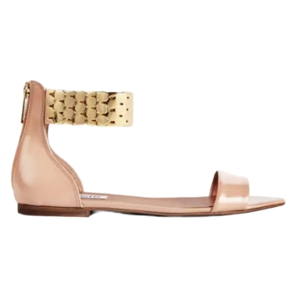 LIKE NEW! TED & MUFFY DUO BOOTS Patent Leather Gold Ankle Strap Flat Sandals 41. - Picture 1 of 9